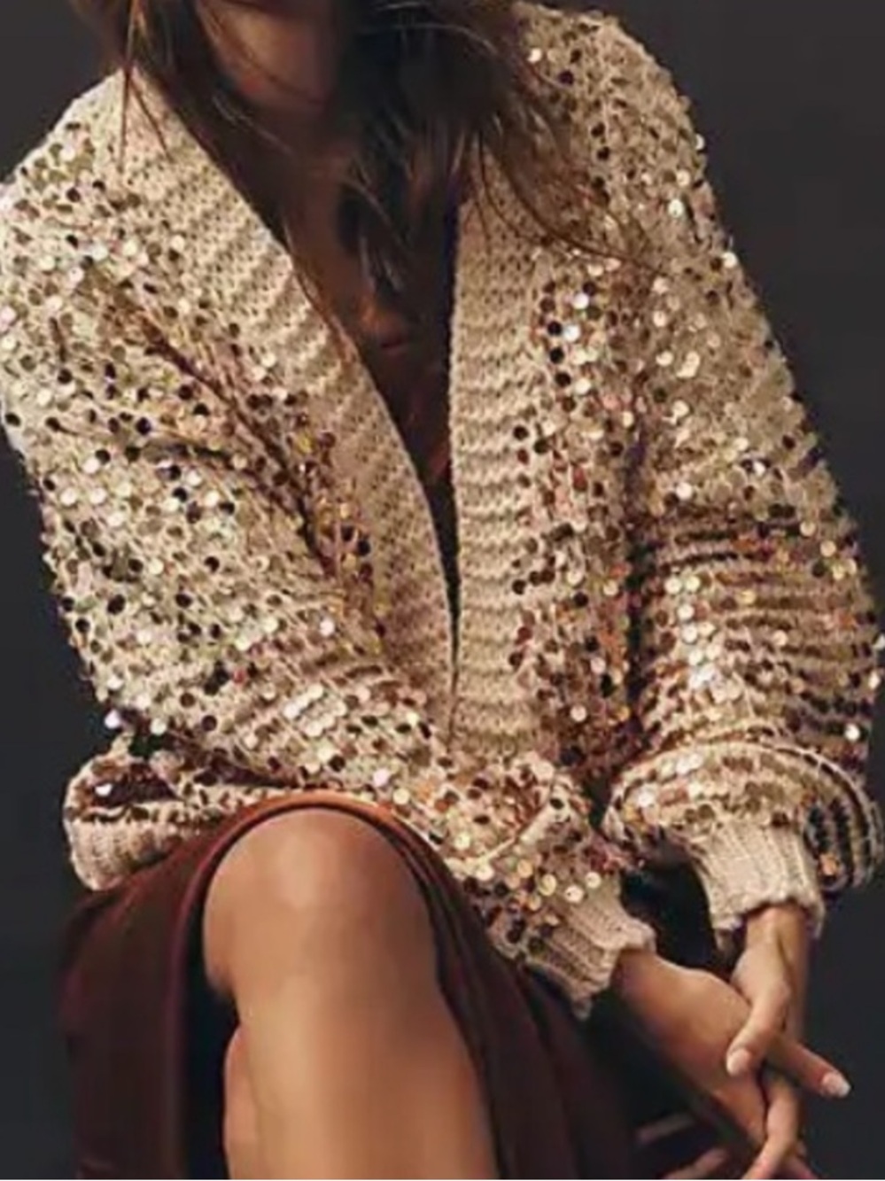 Anthropology,  Sequin Accent Cream Cropped Knit Cardigan sweater new with tags
